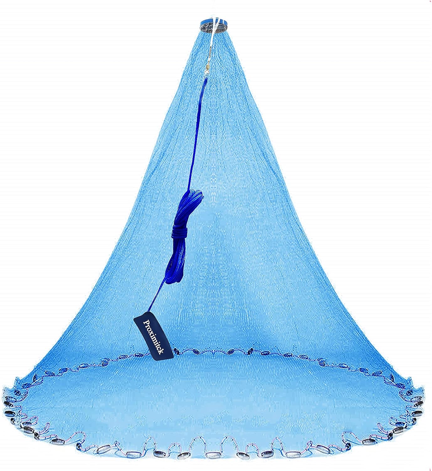 Proximitck Handmade American Saltwater Fishing Cast Net with Stainless Steel Round Weights for Bait Trap Fish 4Ft/6Ft/8Ft Radius, 1/2 in Mesh Size Pack of 2