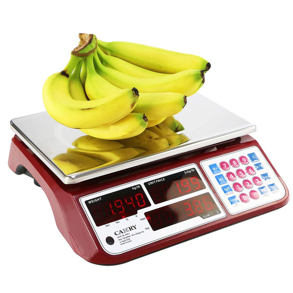 Electronic Price Computing Scale IPX7 Waterproof, 66lb Electronic Commercial Food Meat Produce Weight Scale with White Backlight LCD for Farmers Market, Seafood, Rechargeable, Not for Trade