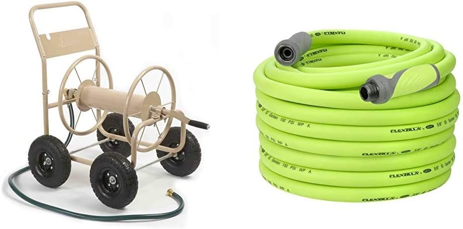 Liberty Garden 870-M1-2 Industrial 4-Wheel Garden Hose Reel Cart, Holds 300-Feet of 5/8-Inch Hose - Tan