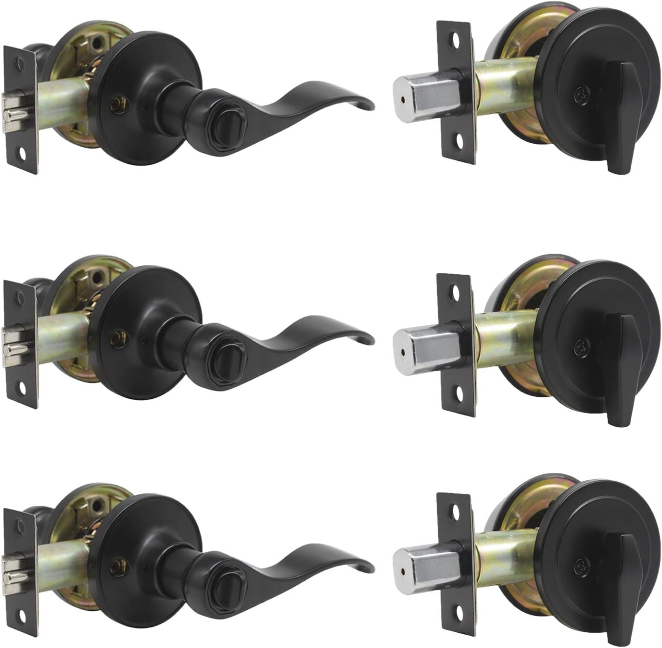 Probrico (Set of 3 )Satin Nickel Exterior Entry Lever and Double Cylinder Deadbolt Combo Pack,Keyed Alike Exterior Lockset Front Door Handleset, Security Door Hardware Pack of 2