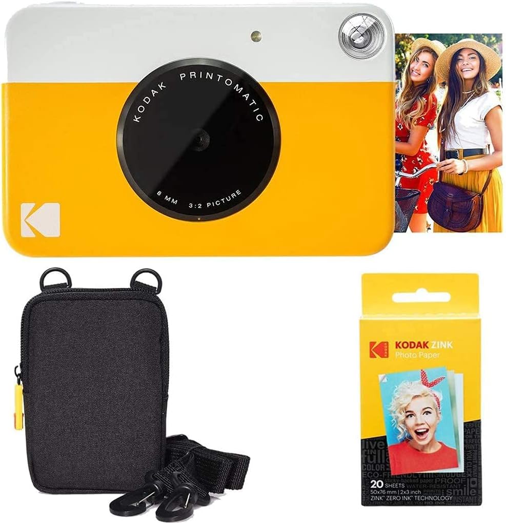 Kodak Printomatic Instant Camera (Green) Basic Bundle + Zink Paper (20 Sheets) + Deluxe Case Pack of 2
