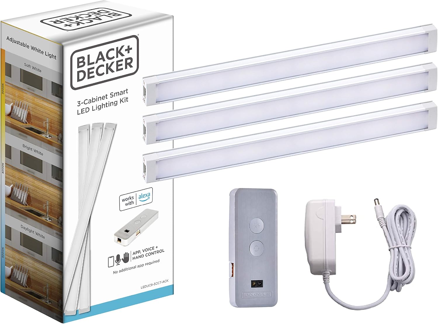 BLACK+DECKER Works with Alexa Smart Under Cabinet Lighting Kit, Adjustable LEDs, (6) 9