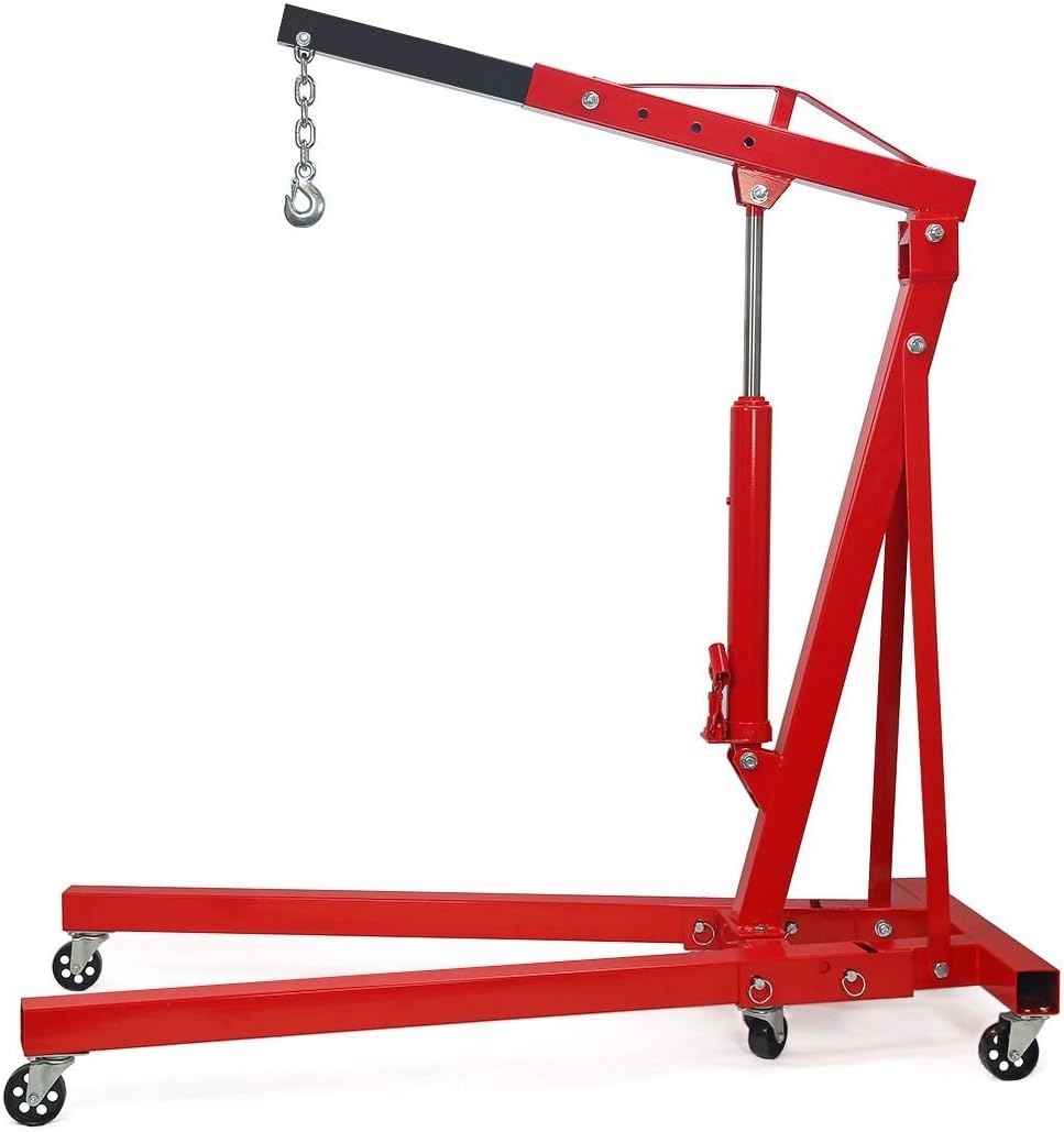 Stark Industrial 2-Ton Engine Hoist Stand Cherry Picker Ship Crane Folding Lift Garage Workshop DIY Stand Lift 4,000lbs (Red)