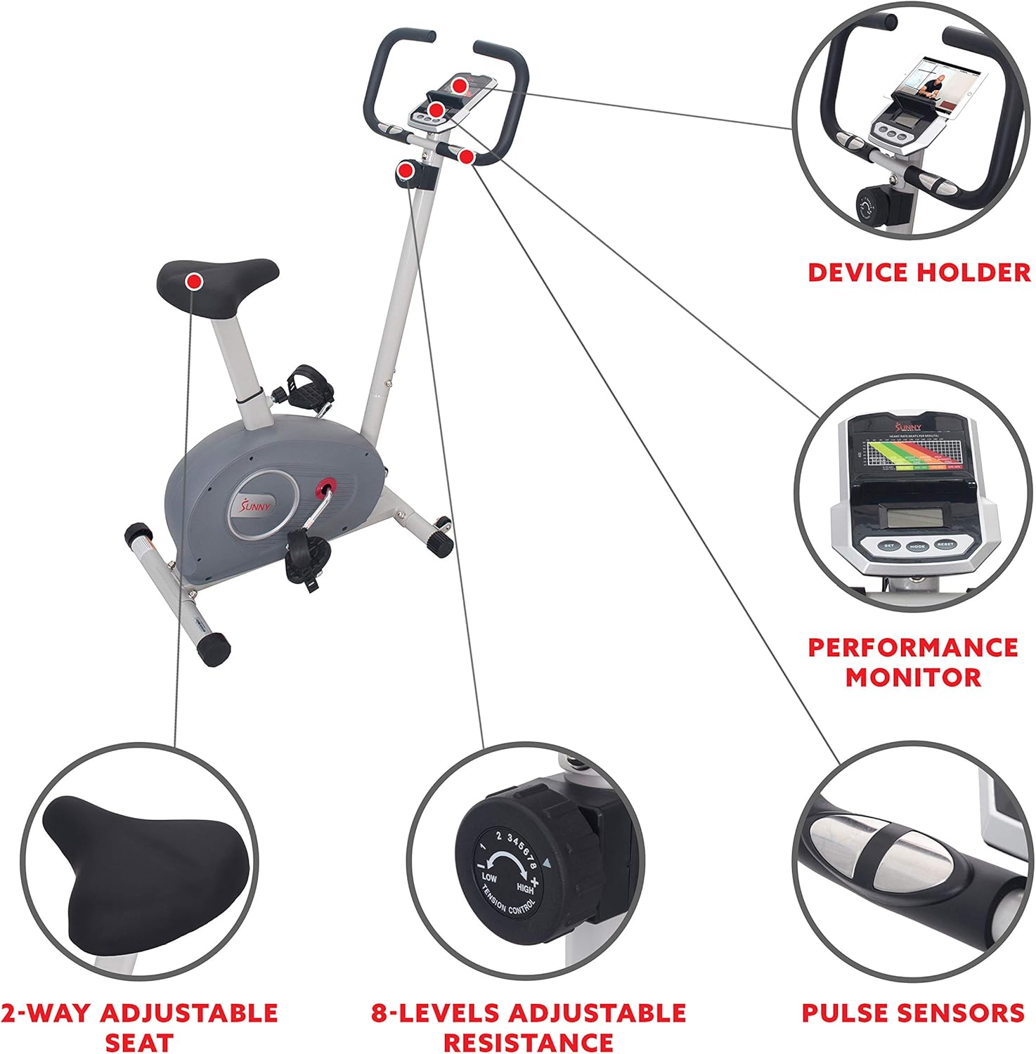 Sunny Health & Fitness Magnetic Resistance Upright Bike - SF-B2906