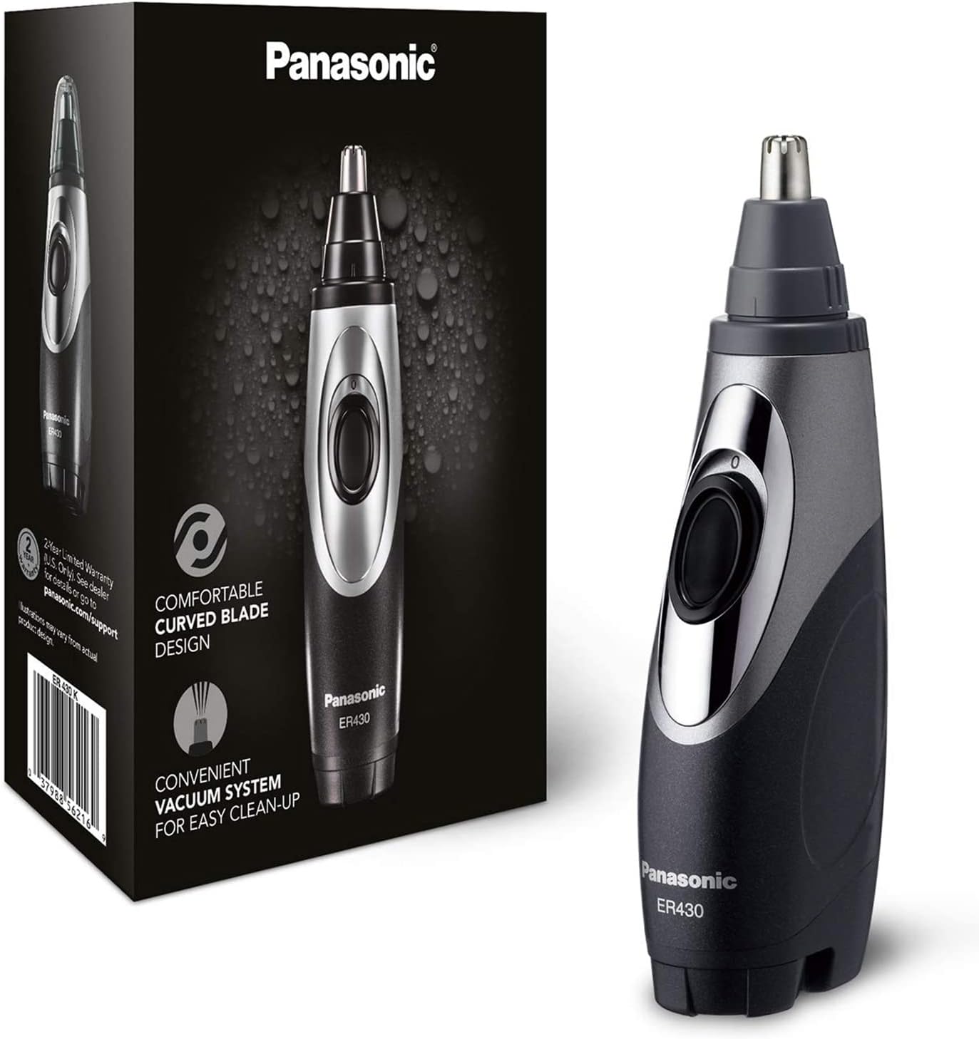 Panasonic Men's Wet/Dry Nose & Ear Hair Trimmer with Vacuum Cleaning System for Easy Clean-UP, Curved Blade Design, Washable - Cleaning Cloth