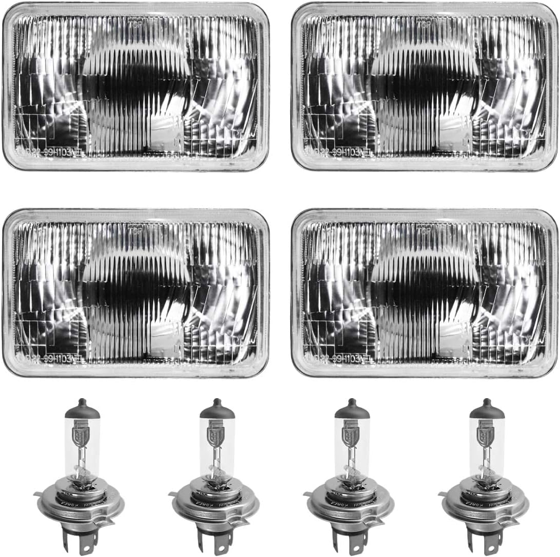 Parts N Go 4x6 Rectangular Plain Conversion Headlights Kit Sealed Beam Glass Lights with Halogen High/Low Bulbs Compatible with Cars/Trucks from 1976-1992 - H4656 H4651 60/55w 9003/H4 Pack of 2
