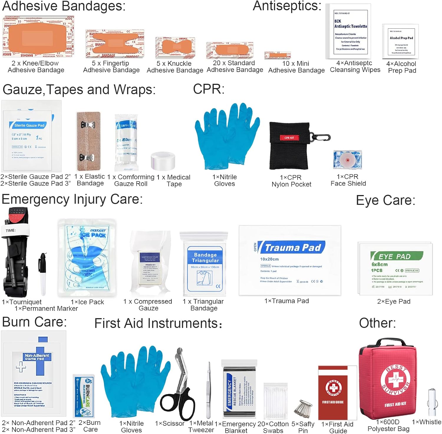【2022 Upgrade】Compact First Aid Kit with Tourniquet - Trauma Kit with Labelled Compartments Molle System -Emergency Rescue Kits with Elastic Bandage,Trauma Pad,Compressed Gauze ect. Pack of 2