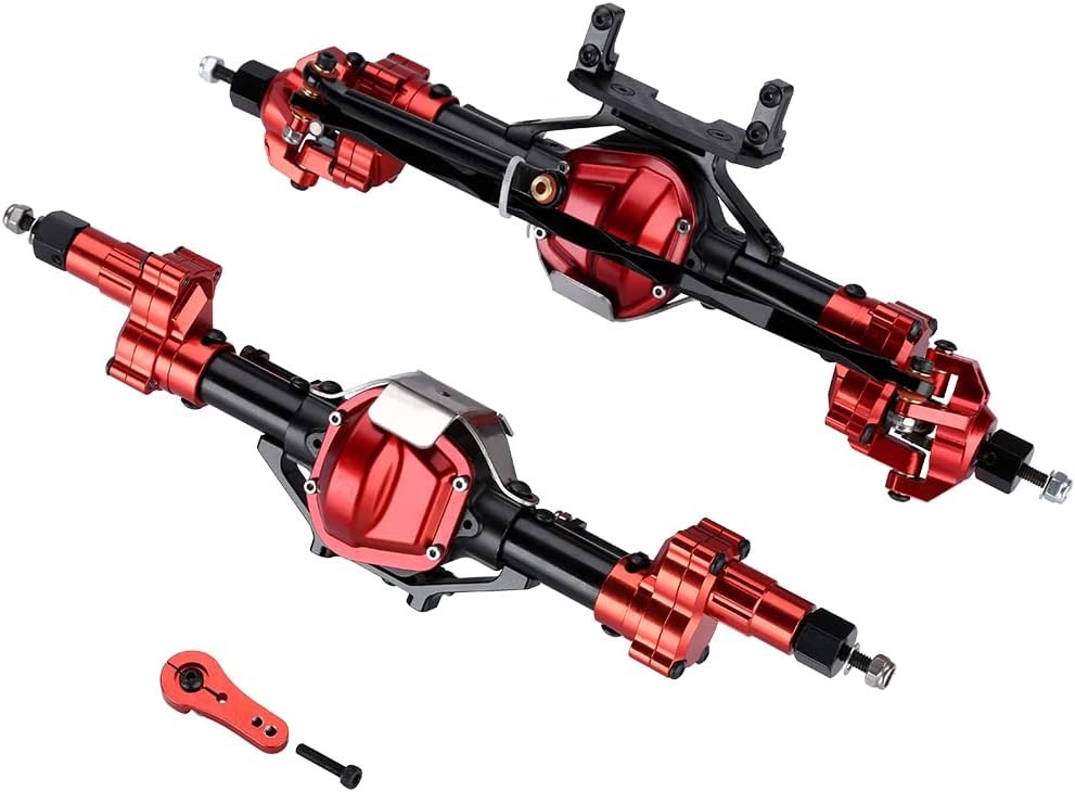 Latest Aluminum Front and Rear Portal Axle Set for 1/10 Axial SCX10 SCX10 II RC Crawler Car Upgrades - Black+Red