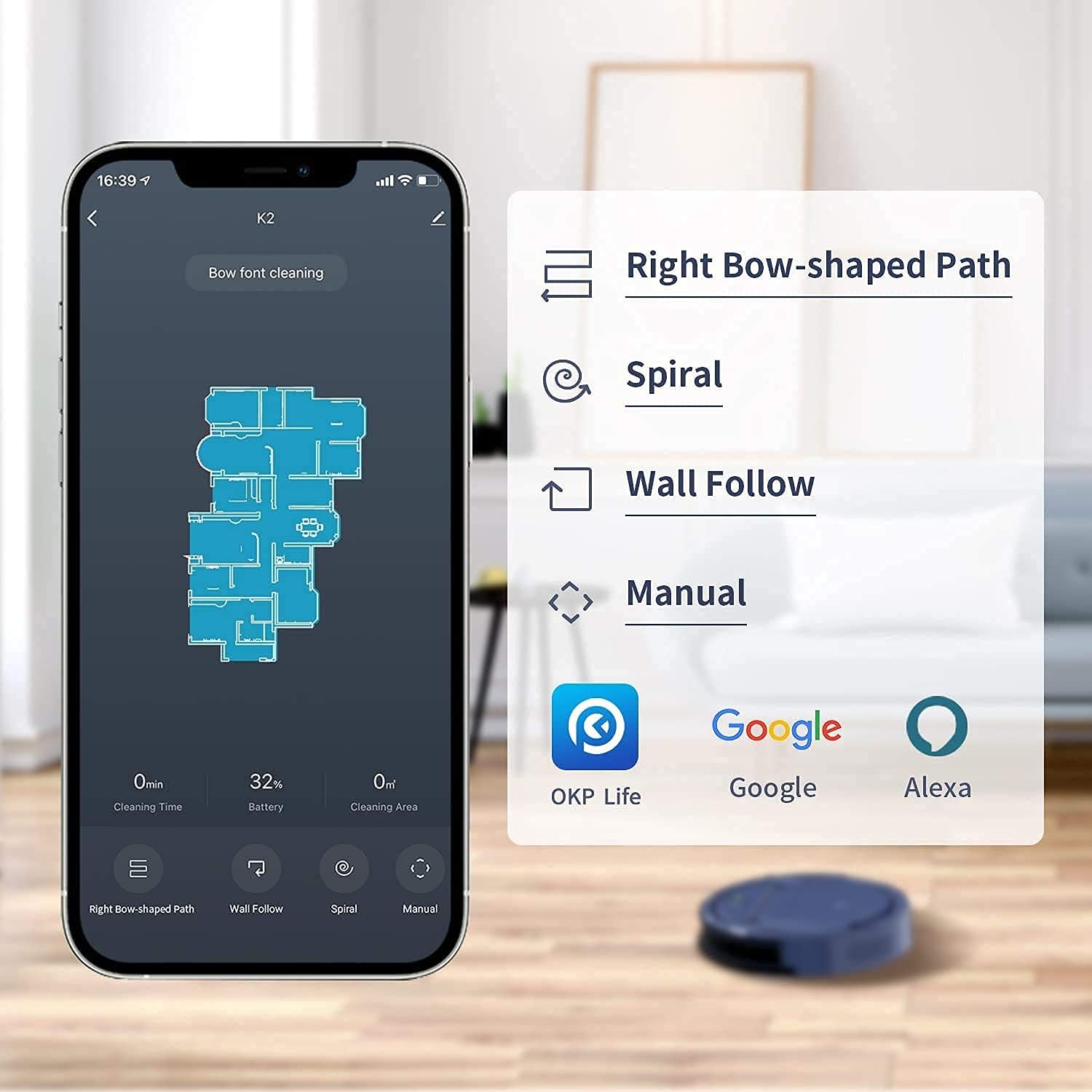 OKP Life K2 Robot Vacuum Cleaner 1800 mAh, Blue