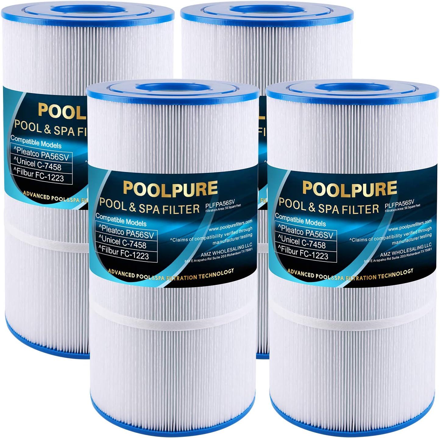 POOLPURE Replacement for Pool Filter Hayward CX480XRE, PA56SV-PAK4, Unicel C-7458, Filbur FC-1223, FC-6420, Hayward SwimClear C2020, C2025, 4X56 sq. ft. Filter Cartridge