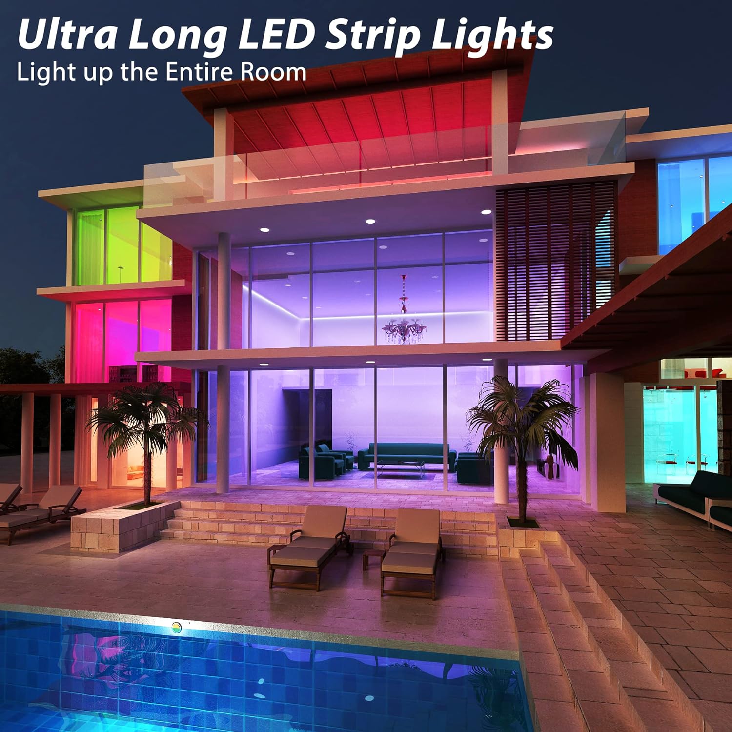 HRDJ Led Lights for Bedroom 200ft, Ultra Long Led Lights with App, 44Keys Remote Control, Led Strip Lights Music sync Color Changing, 5050Rgb Led Light Strips for Room Decor, Party, Gaming Room Pack of 2