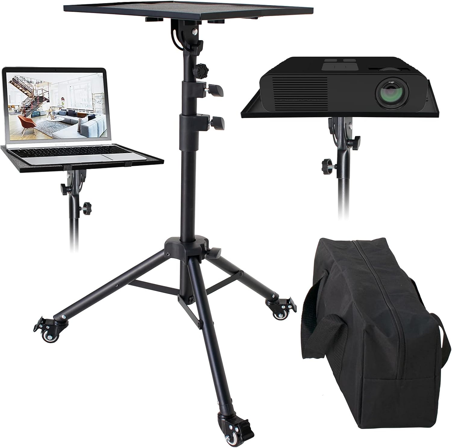 Projector Tripod Stand, Bloazzup Laptop Stands Height Adjustable Floor Tripod Stand Pro Sturdy Durable Metal Structure, Office Home Stage in-Studio Use, Adjustable Height Laptop Tripod (2.5-5 ft) Pack of 2