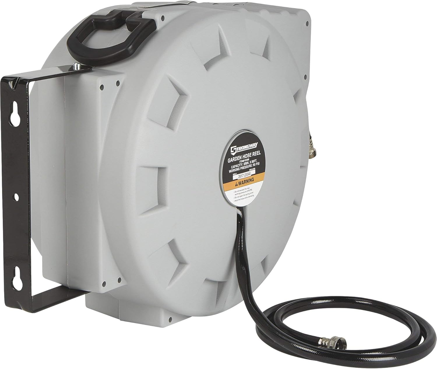 Strongway Retractable Garden Hose Reel with 5/8in. Dia. x 80ft.L Hose - Wall Mount
