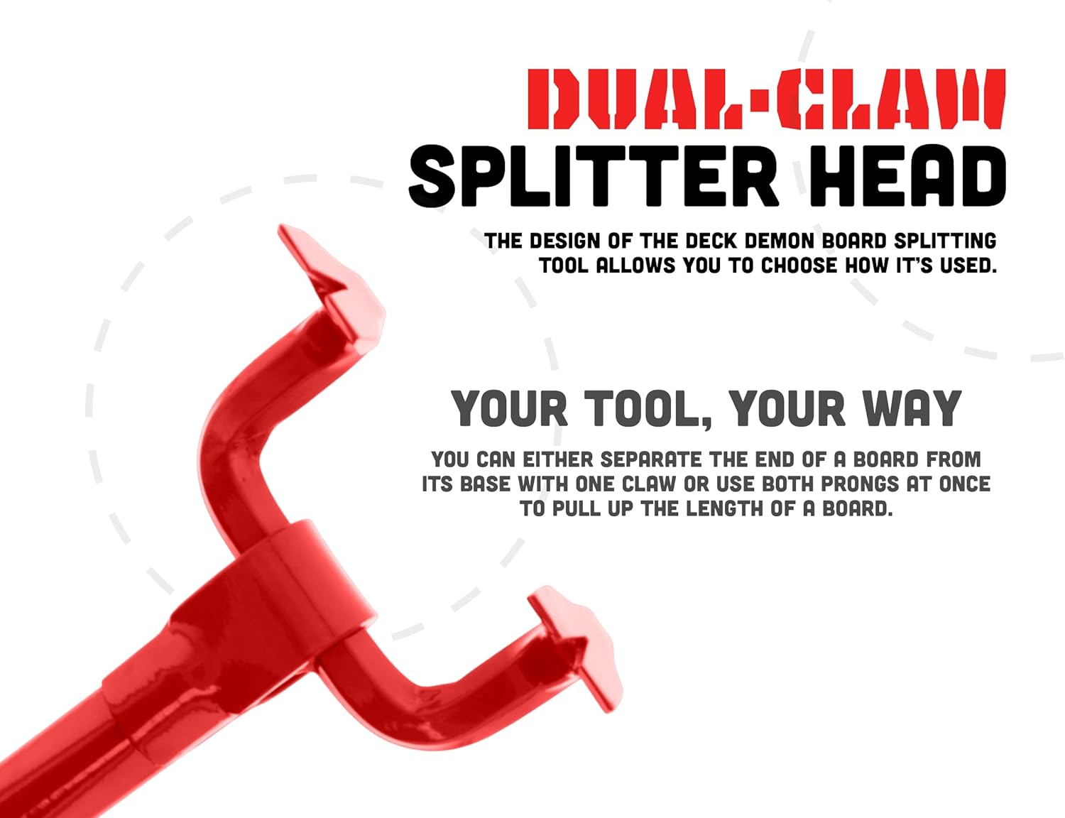 Angel Guard Deck Demon, Heavy Duty Steel Pallet Buster Deck Wrecker Tool with 44 Inch Non-Slip Handle & Dual Tine Claw Head Nail Puller to Remove Decking, Roofing, Strapping, & Fasteners, Red, DD-201 Pack of 2