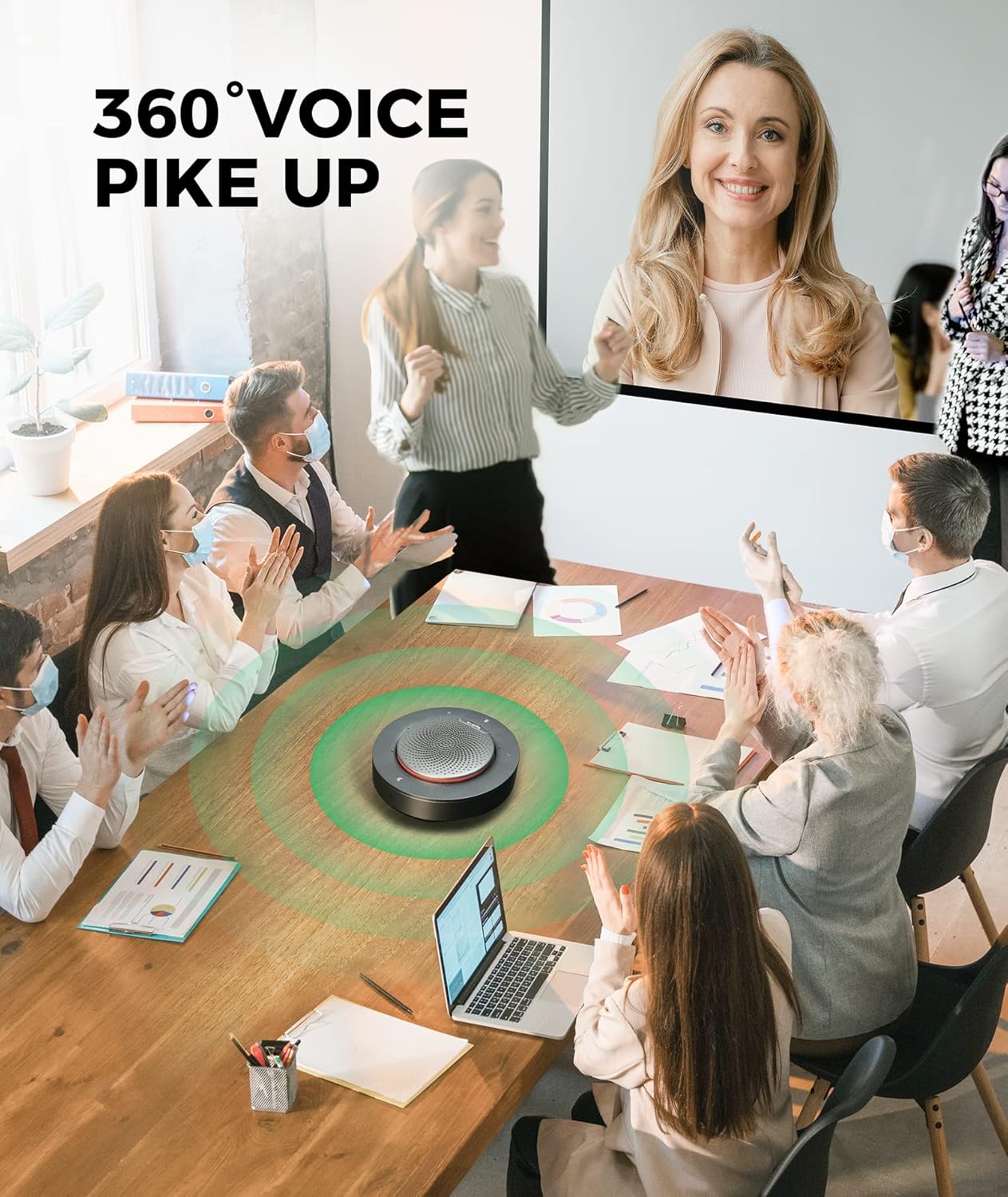 Conference Speaker, 4X Noise-canceling Mic, Enhanced 360° Voice Pickup, 4K@60Hz Video Resolution, AGC Voice Balance, Full-Duplex, with USB-C Docking Function Supply Power to PC