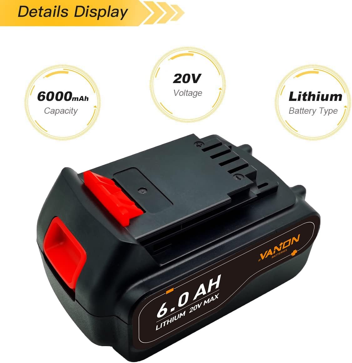 2Pack Lithium LB2X4020 6.0Ah 20V MAX Replacement for Black and Decker 20V Battery LBXR20 LBXR20-OPE LB20 LBX20 LBX4020 LB2X4020-OPE Pack of 2