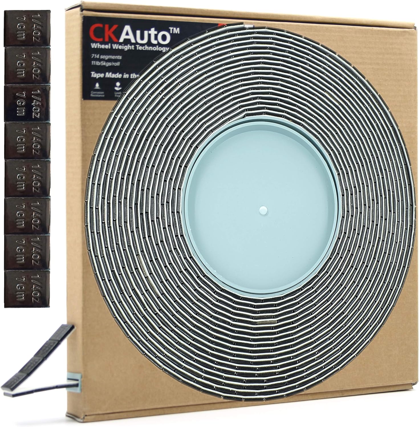 CKAuto 0.25oz, Black, Adhesive Stick on Roll Wheel Weights, 5 kgs/ 11 lb/Roll, 715pcs, OE Quality Pack of 2