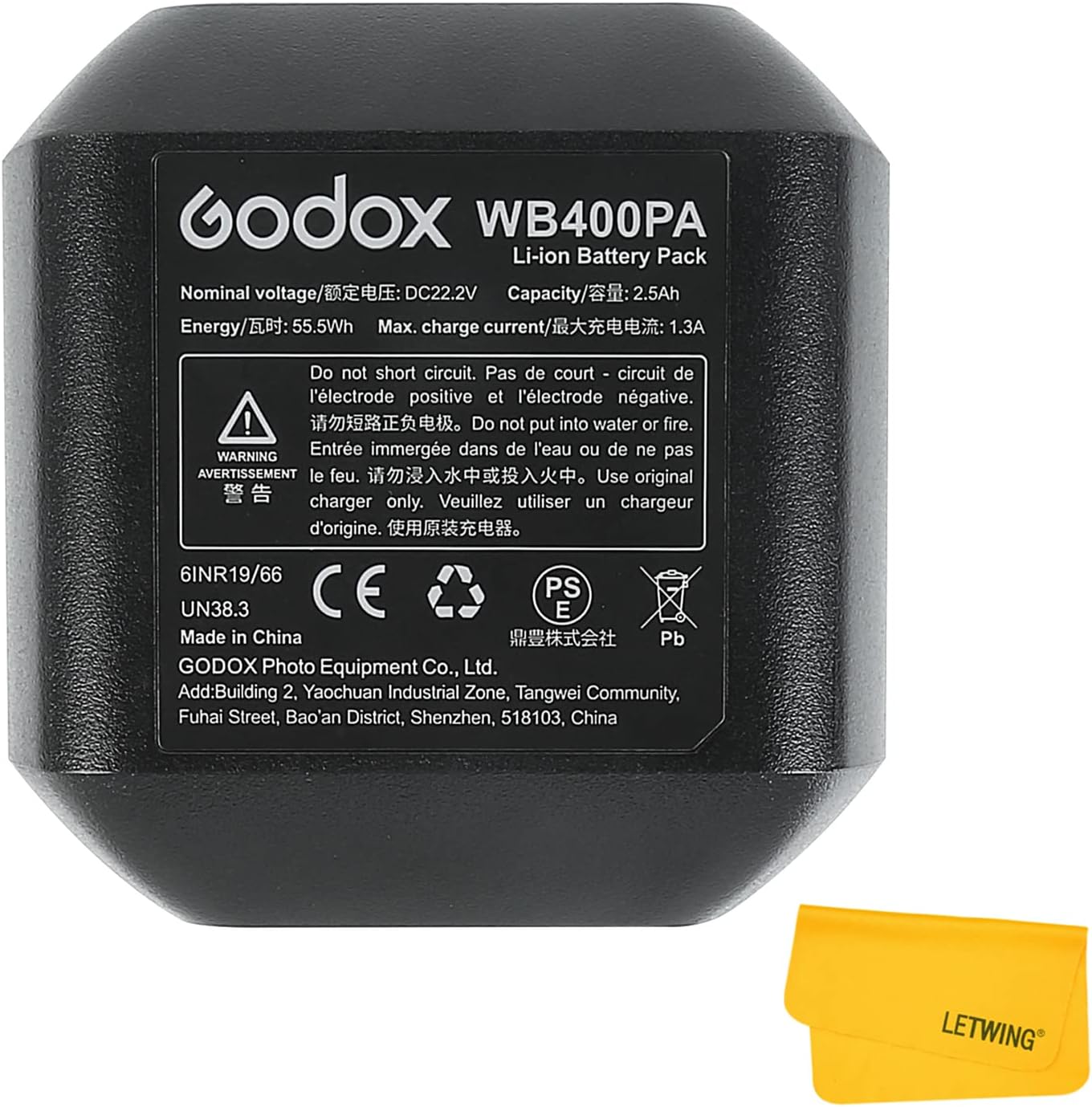 Godox WB400PA WB400P Lithium Battery Replacement for AD400 Pro, 22.2V/2500mAh Li-ion Battery Pack for Godox AD400Pro Studio Flash Strobe Light