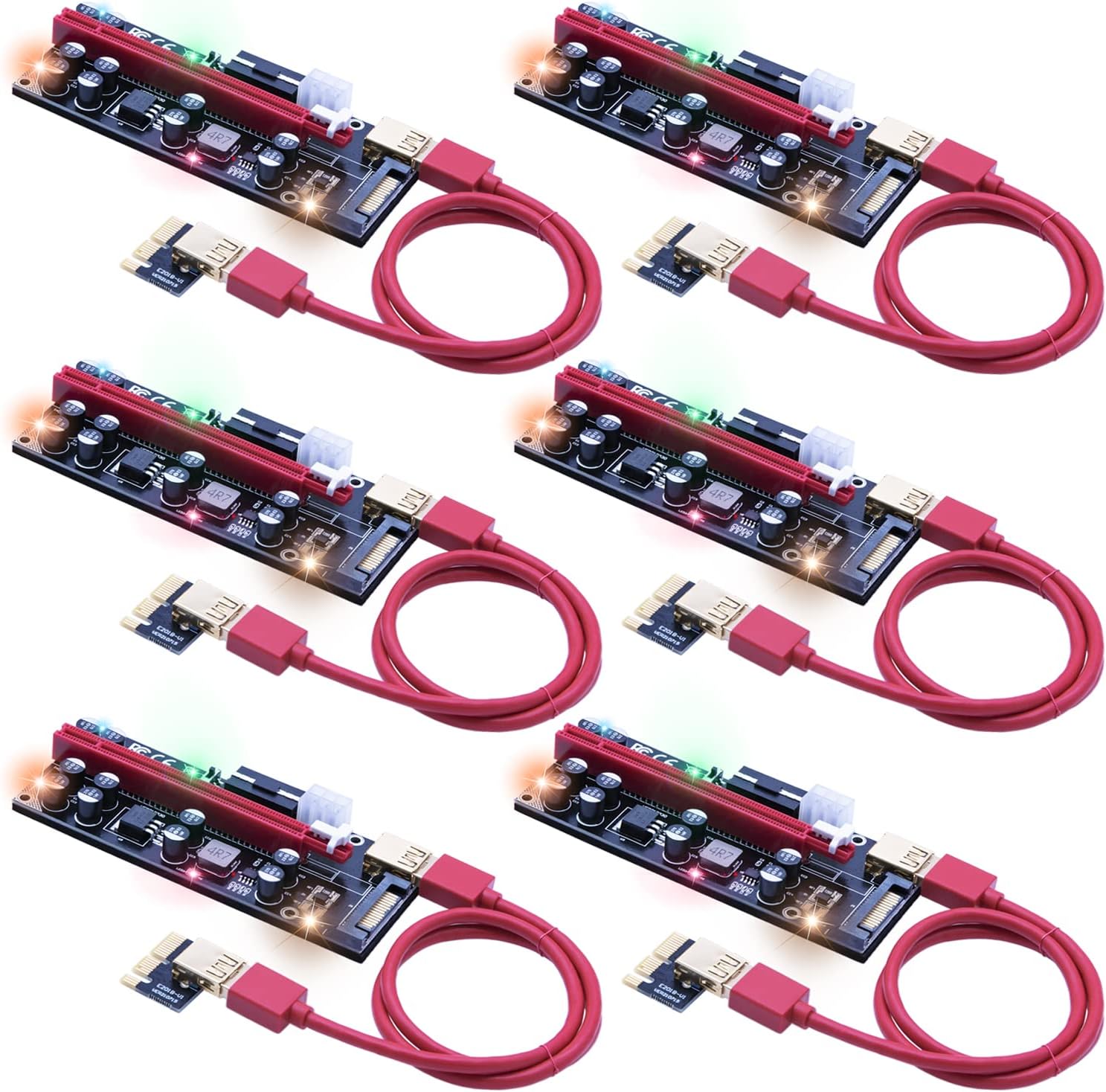 Mailiya 009s Pro PCIe Riser, Dual Chip PCI-Express GPU Riser,16X to 1X Powered Riser Adapter Card w/10 Solid Capacitors/RGB LED Light/60cm USB 3.0 Cable Pack of 2