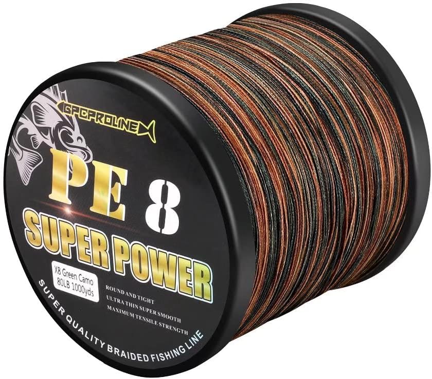 GPCPROLINE Braided Fishing Line PE 4 8 - Abrasion Resistant - Fade Resistant - Cast Longer - Thinner & Smooth - Camo Blue, Camo Green, Green - 10LB/15LB/20LB/30LB/50LB/80LB/100LB for Saltwater Fishing Pack of 2