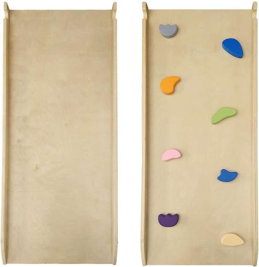 Dripex Foldable Pikler Triangle Climber with Ramp - Modifiable Wooden Pikler Triangle and Reversible Slide with Color Stones for Climbing & Sliding Indoor, Montessori Climbing Toys for Toddlers 1-3+