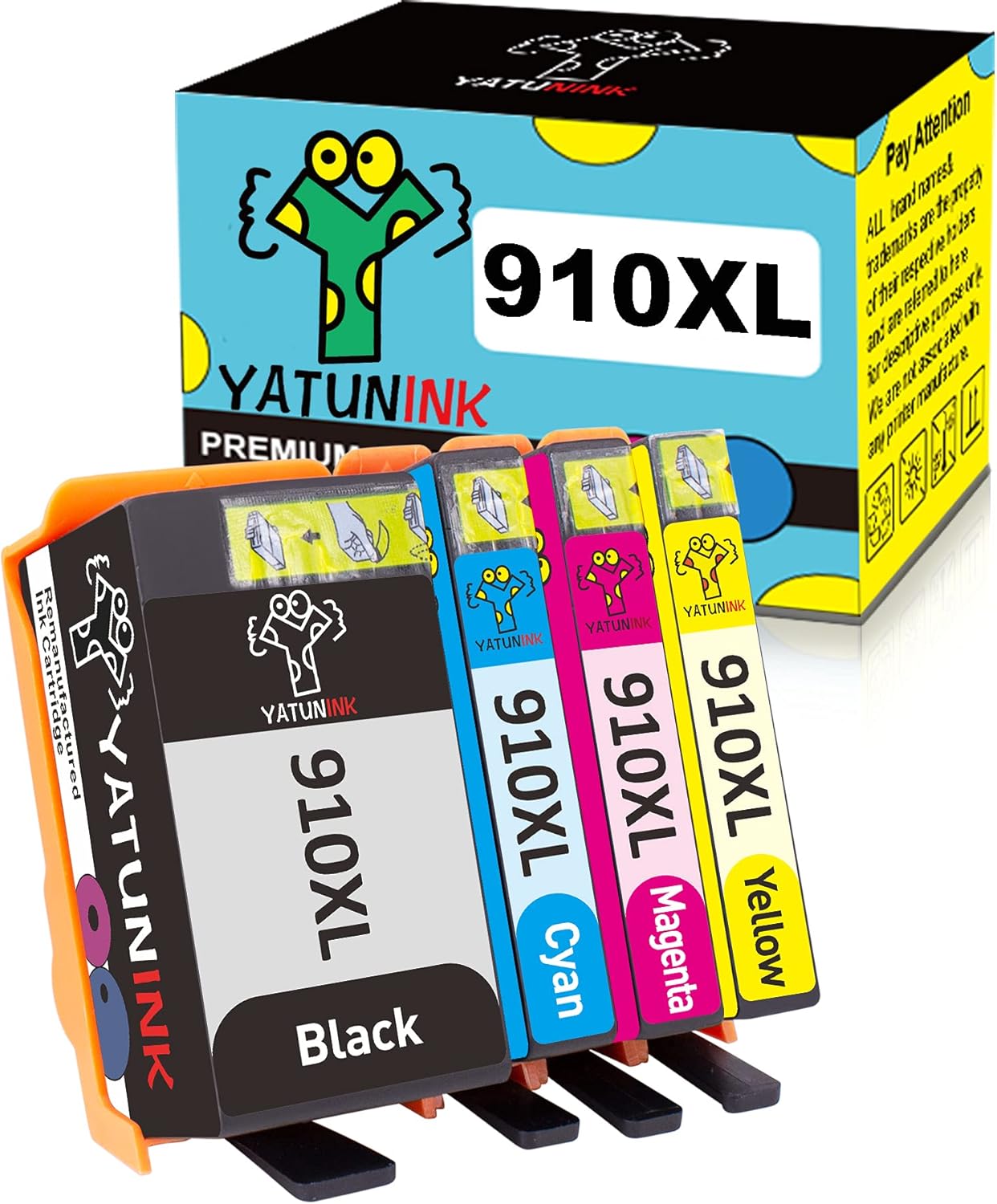 YATUNINK Remanufactured Ink Cartridge Replacement for HP 910 XL 910XL Ink Cartridges Combo Pack 3YL65AN 3YL62AN 3YL63AN 3YL64AN for HP OfficeJet 8035 OfficeJet 8028 8025 8022 8020 Printer(4 Pack) Pack of 2