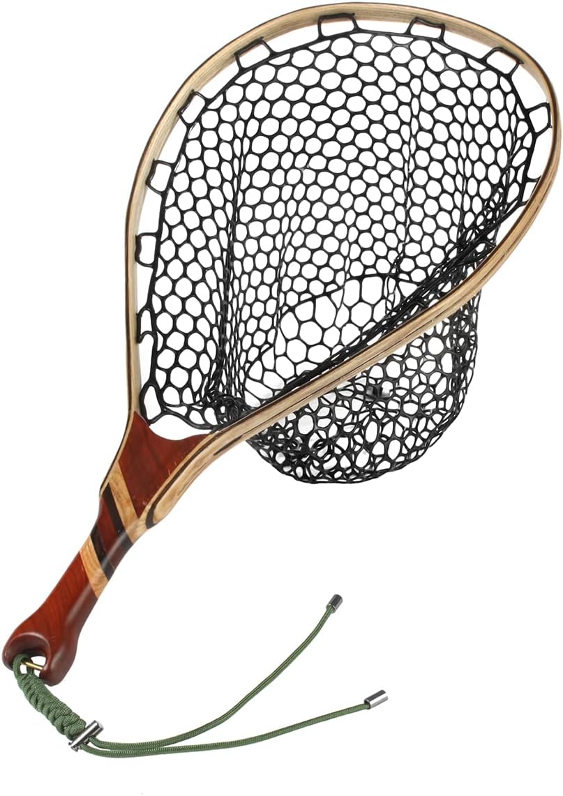 DAKONGYI Magnetic Clip Fly Fishing Landing Net Catch and Release Trout Net Aluminum Alloy Frame with Soft Rubber Mesh Black Rubber Net Pack of 2