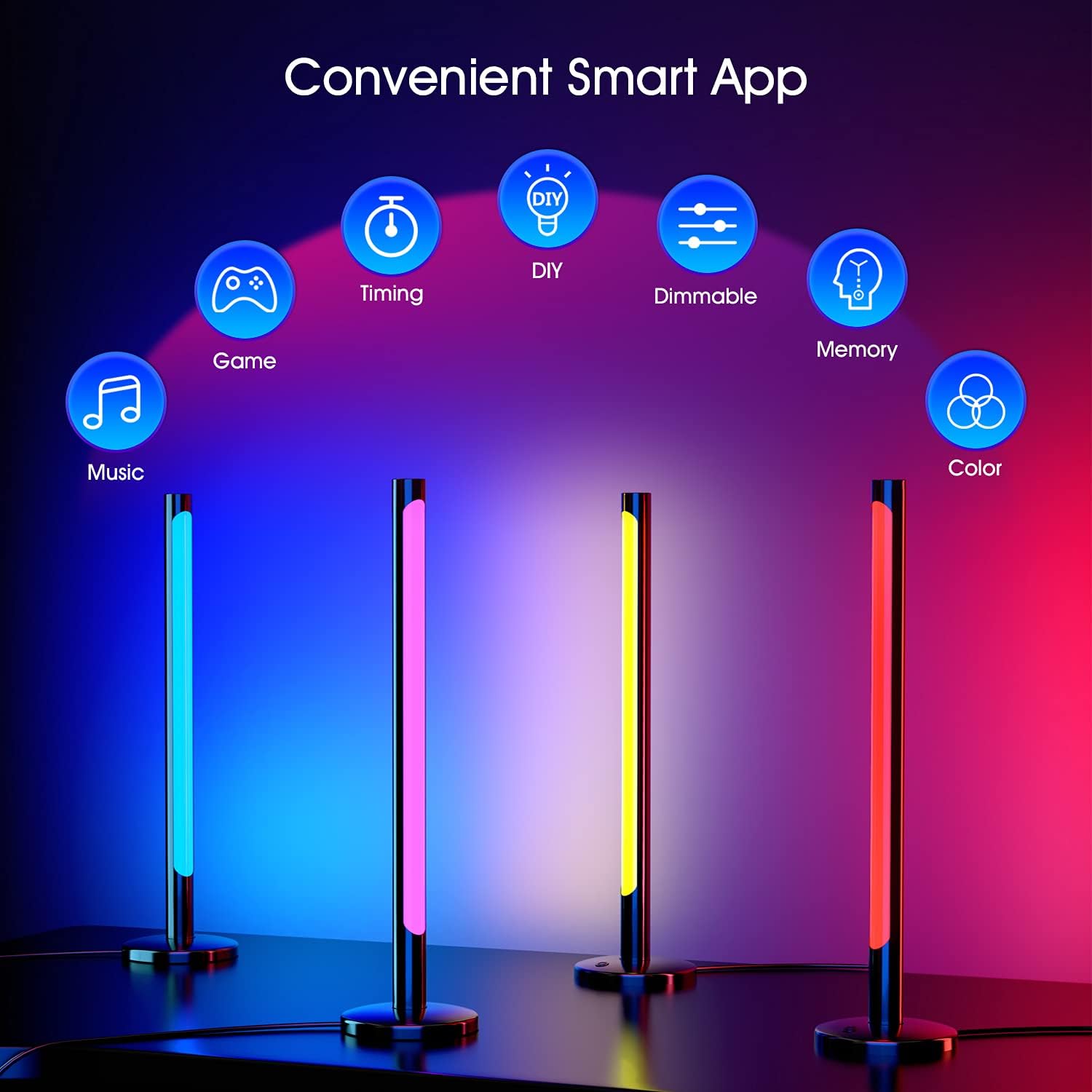 Gilouppe Smart RGB Light Bars, LED Ambient Smart Light with Static, Dynamic Scene and Sync Music Modes, Bluetooth TV Backlight LED Light Bar for Room, Entertainment, PC, TV Decoration Pack of 2