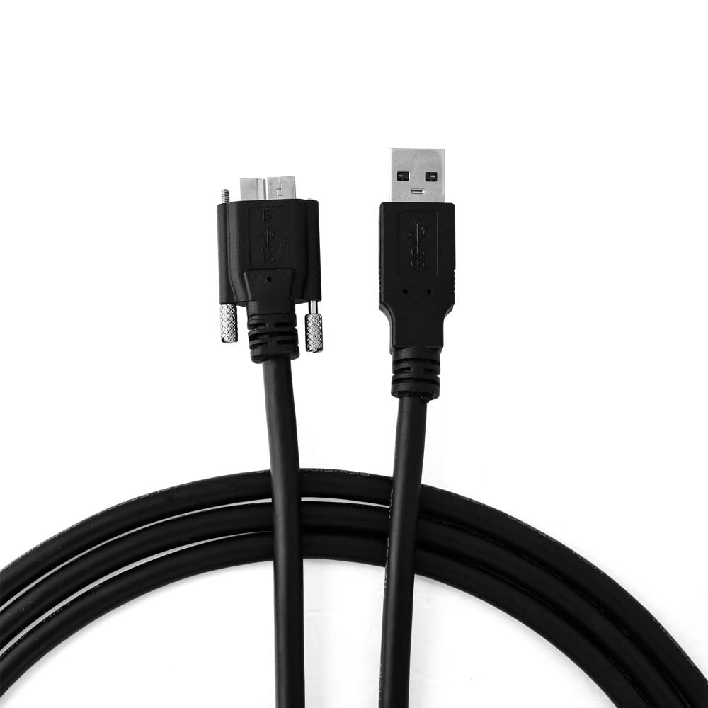 Rocbird USB 3.0 Cable A/M to Micro B/M Dual Screw Locking Super Speed Data Transmission for Industrial Camera High Flexible Industrial Drag Chain Cable (1M) Pack of 2