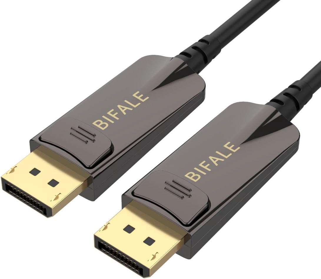DP Fiber Optic Cable 33ft, BIFALE 8K Fiber Displayport Cable Support HBR3, DSC 1.2, HDR10, 32.4Gbps, 8K@60Hz, 4K@144Hz, Thin and Slim Fiber DP1.4 Cable-Top Series