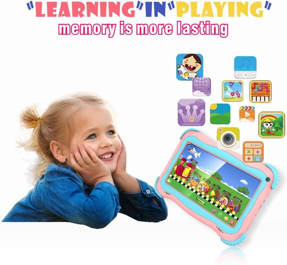 Kids Tablet 7 Android Kids Tablet Toddler Tablet Kids Edition Tablet with WiFi Dual Camera Childrens Tablet 1GB + 32GB Parental Control, Google Play Store (Pink) Pack of 2