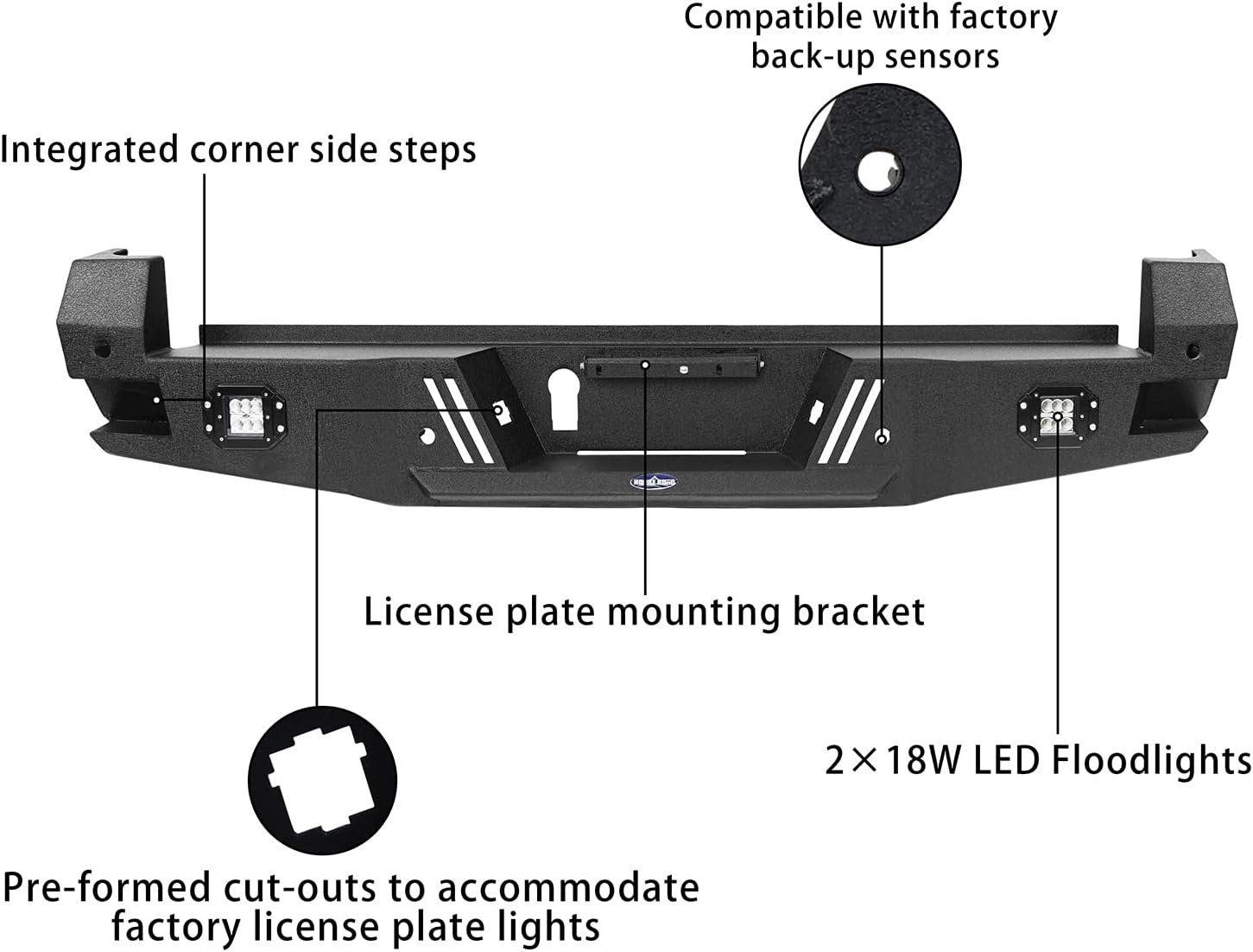 V8 GOD HR Tacoma Rear Step Bumper w/2 ×18W LED Floodlights Compatible with Toyota Tacoma 2016-2022