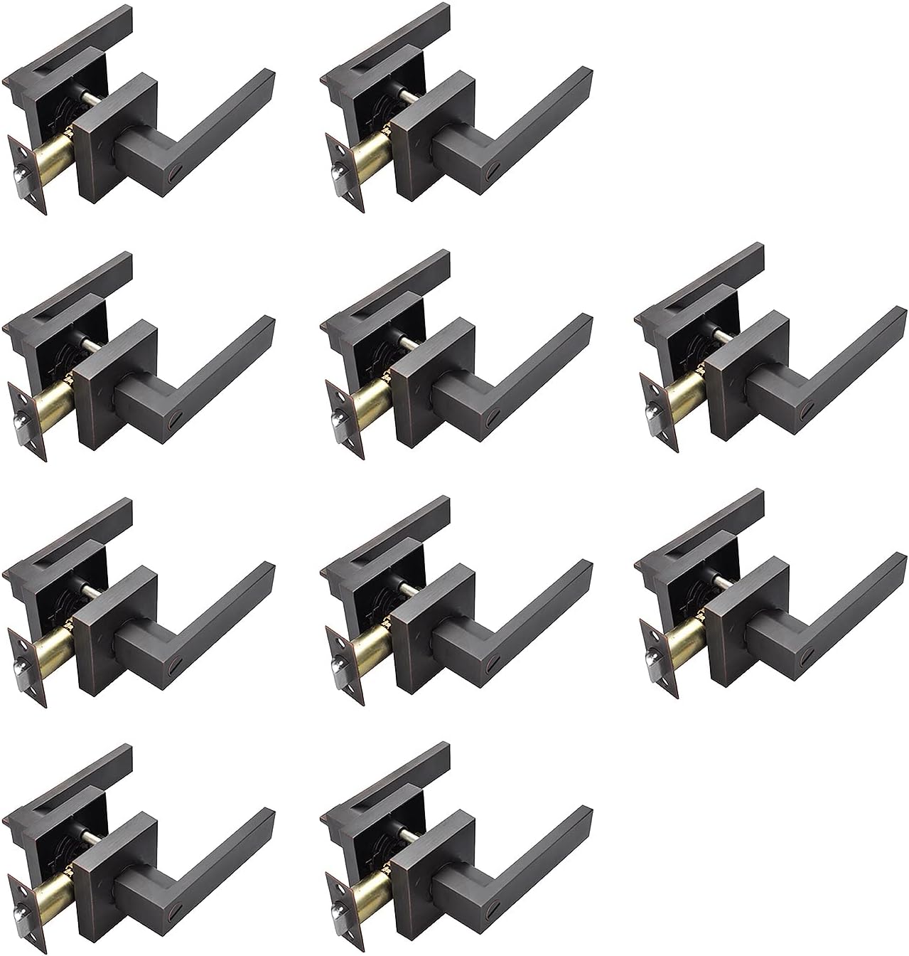 Bed Room Door Lock with Heavy Duty Door Lever Made from Zinc Alloy and Brushed Bronze Finished for Privacy,Golingda3503-ORB-BK-10P