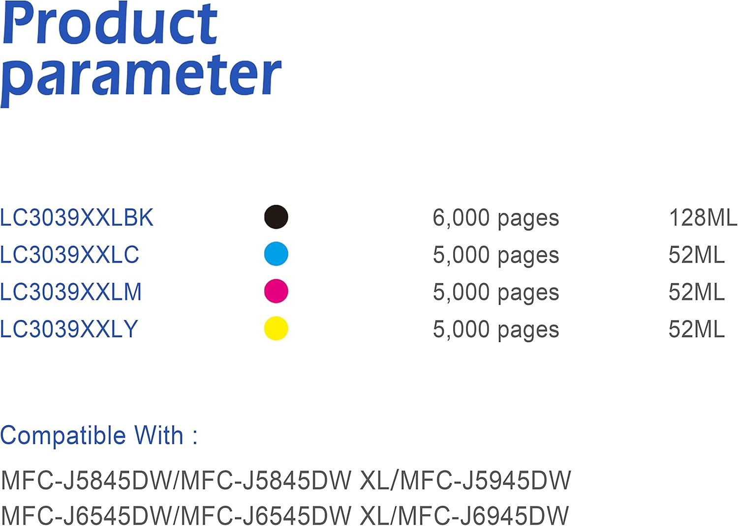 EASYPRINT (1-Set) Compatible LC-3039xxl Ink Cartridge Replacement for Brother LC3039xxl for MFC-J5845DW, J5845DW XL, J5945DW, J6545DW, J6545DW XL, J6945DW, (Black, Cyan, Magenta, Yellow ) Pack of 2