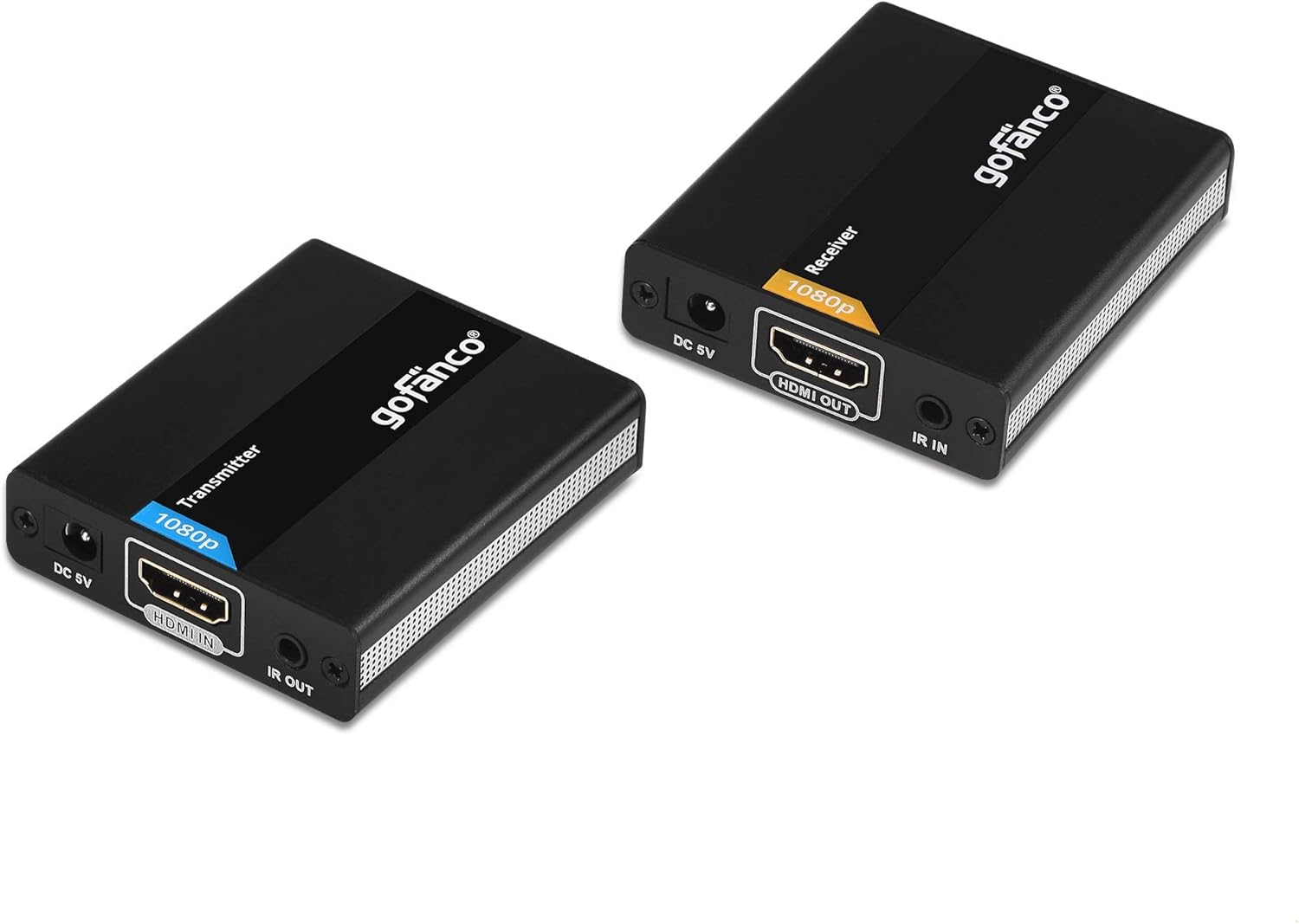 gofanco HDMI Extender Over Ethernet Cat6 - Up to 394ft (120m) - Lossless Low Latency Signal, IR Extension - Long Range Ethernet to HDMI Balun at 1080p (Not 1080i) with ESD Protection - (HDExt120ESD) Pack of 2