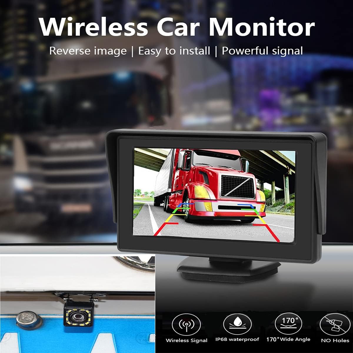 Wireless Backup Camera - 4.3 Inch Car Monitor Rear View Camera : FHD 1080P Waterproof Reversing Camera & Stable Digital Wireless Signal for Cars Van SUV Sedan Car MPV Pack of 2