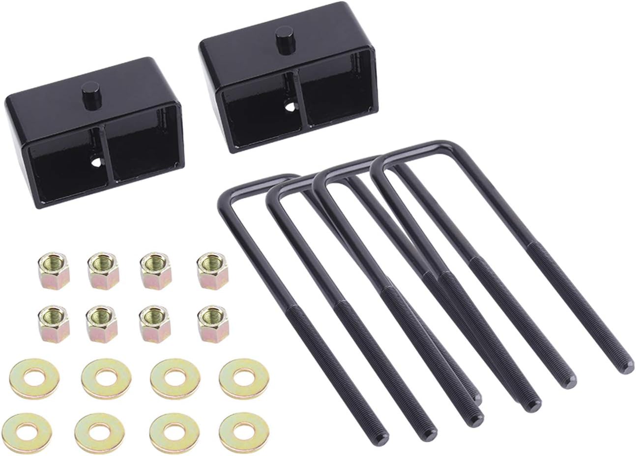 LHE 3 Inch Rear Leveling Lift Kit Block with U Bolts for 2007-2021 Chevy Silverado 1500 GMC Sierra 1500, Black Pack of 2