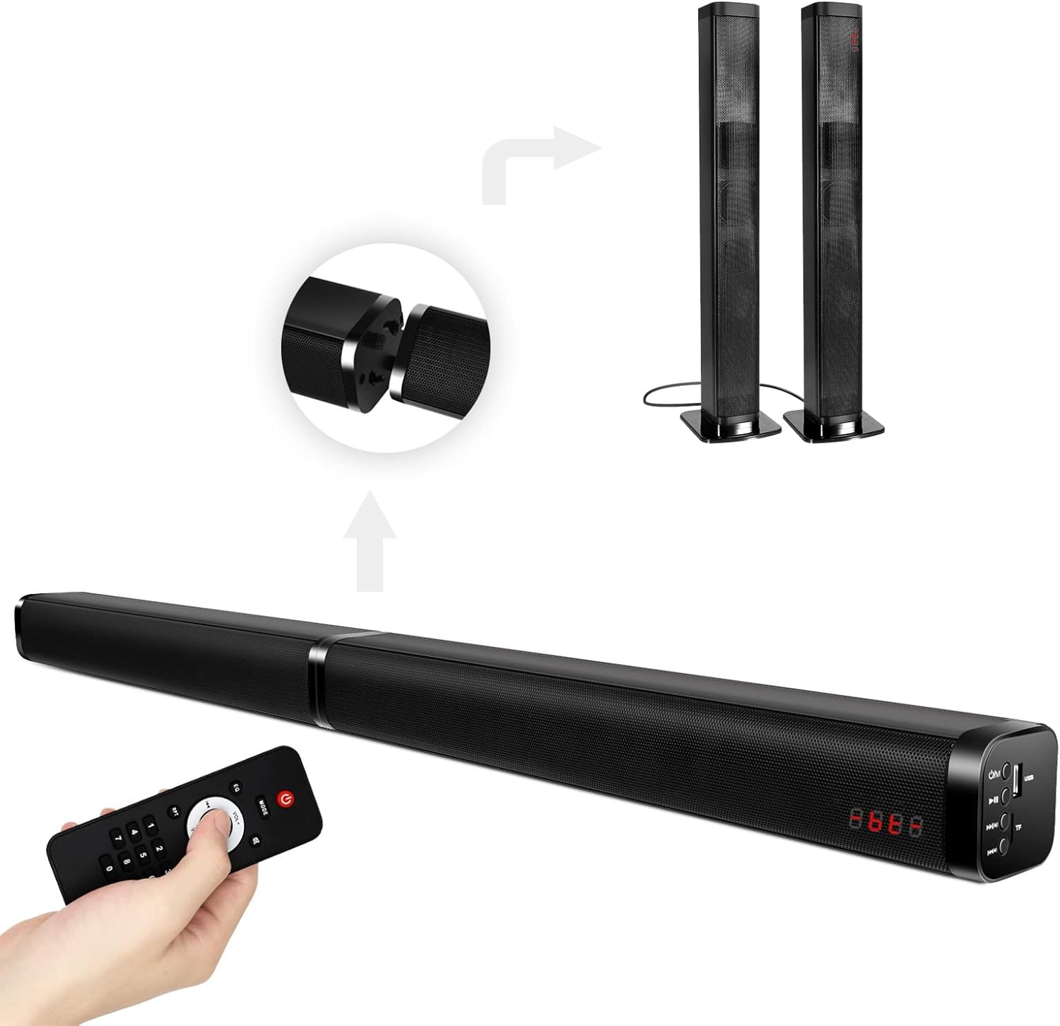 Sound Bars for tv, Audio TV Speaker with Surround Sound System,2 in1 Home Theater assembleable Soundbar,4 Driver Speakers,Remote Control,Wall Mounted,Optical/Aux/RCA/USB/Micro SD Connection Pack of 2