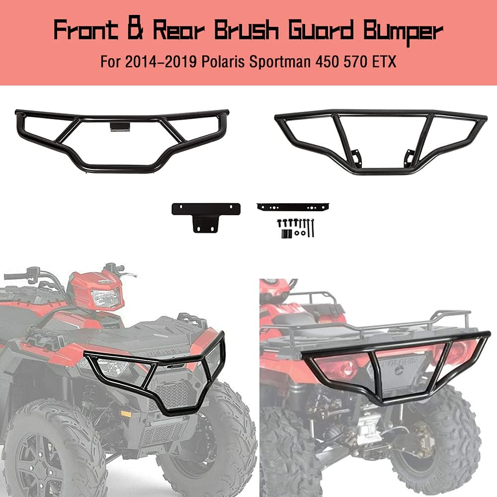 Acmex Front & Rear Brush Guard Bumper Set Compatible with 2014-2019 Polaris Sportsman 450 570 & ETX Black Brush guard Bumper Protector 2pcs