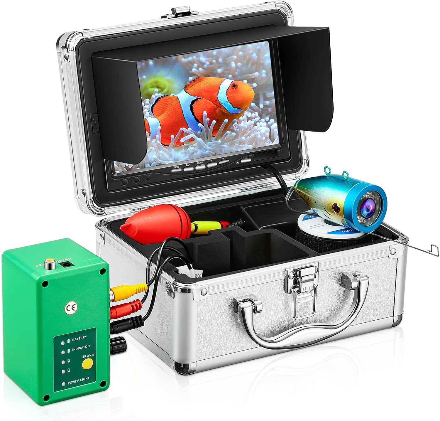 Underwater Fishing Camera, Adalov Portable Fish Finder Camera Waterproof 1000TVL, 7'' LCD Monitor for Ice, Infrared LED IP68 Waterproof Camera with Adjustable 30 LEDs