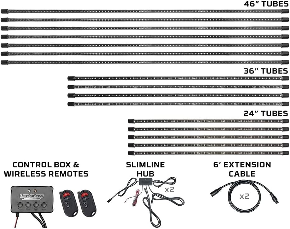 LEDGlow 16pc Million Color Slimline RV Camper LED Underglow Accent Lighting Kit for 30ft-35ft Recreational Vehicles - 10 Solid Colors - 13 Unique Patterns - Music Mode - Includes Control Box & Remotes