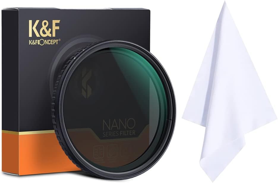 K&F Concept 46mm Variable ND Filter, ND2-ND32(Neutral Density) Filter, No X Spot/HD/Waterproof/Anti-Scratch/Ultra-Slim/Weather-Sealed, Japan Optical Glass for Camera Lens + Microfiber Cleaning Cloth Pack of 2