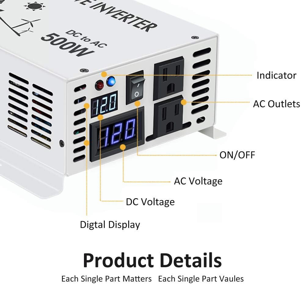 500W 12V Car Power Inverter Pure Sine Wave DC to AC Power Converter