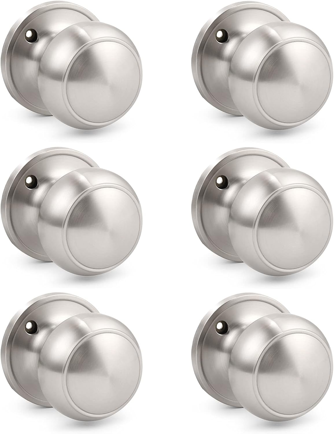 Gobrico 6 Pack Bathroom Bedroom Door Knobs Hardware, Round Privacy Knobs Locksets Interior Door Handles, Satin Nickel Finished, Stainless Steel Doorknob Bulk Pack Pack of 2
