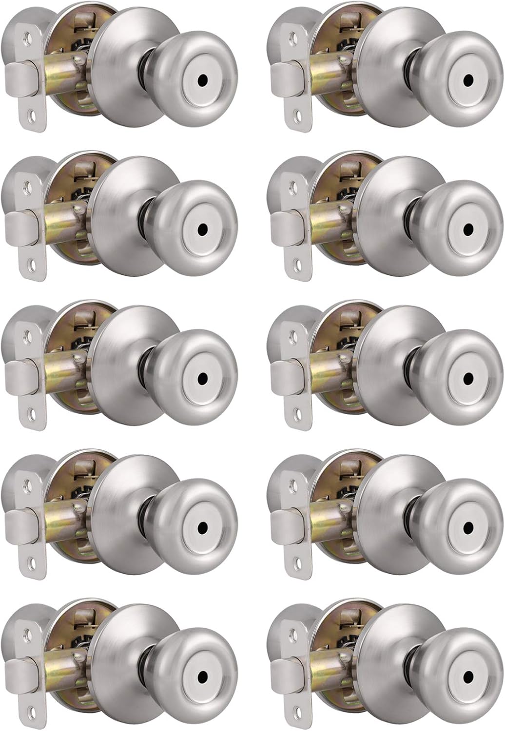 Probrico Brushed Nickel Privacy Door Knobs Interior Tulip Shape Door Handles Locks for Bedroom Bathroom, Keyless Door Locksets, 6 Pack Pack of 2