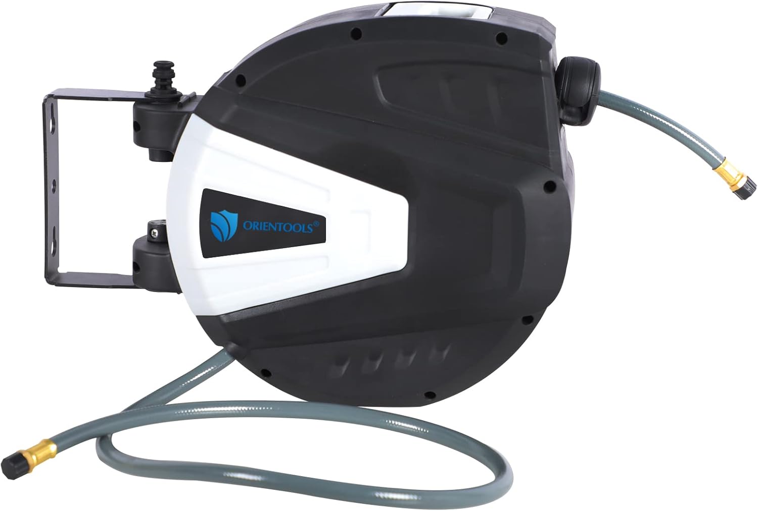 3/8” Air Hose Reel Retractable, 98+6.6 FT Auto Rewind Compressed Air Hose (Max 300PSI), Lightweight Hybrid Polymer Hose with Heavy Duty PP Case, 1/4 Inch Connector and 180°Swivel Mount