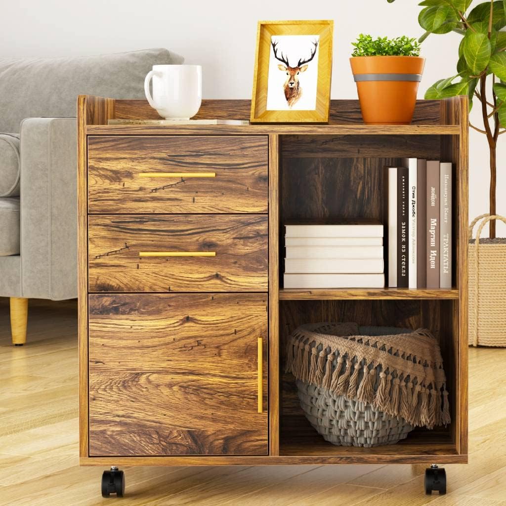Cosimates Wood File Cabinet, Printer Stand with Storage and Drawers for Home Office Organization