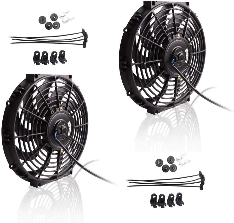 Upgr8 2 Pack Universal High Performance 12V Slim Electric Cooling Radiator Fan with Fan Mounting Kit (10