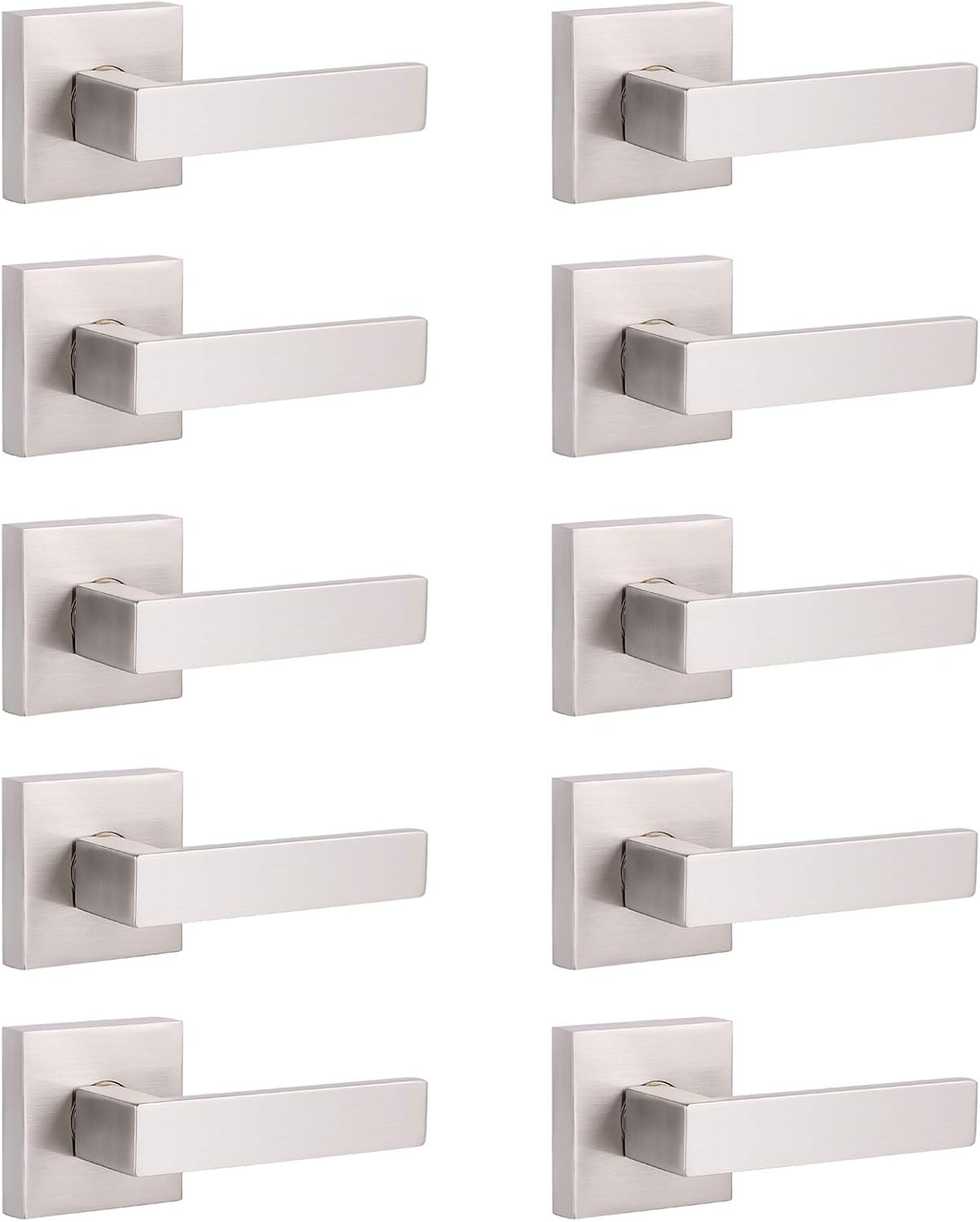 Entrance Door Lever with Single Keyed Deadbolt in Brushed Nickel,Square Entry Door Handle Set and Deadbolt Combination Locksets,2 Pack