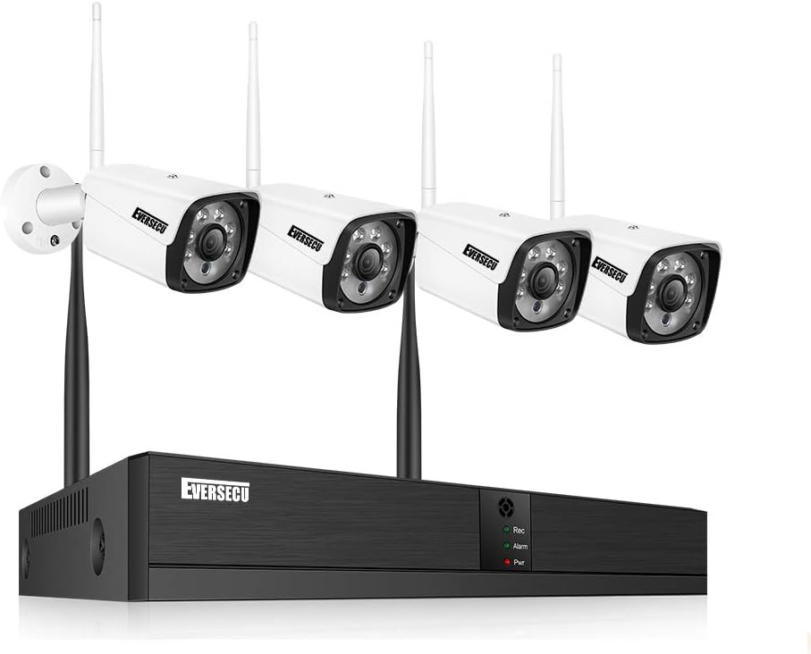 Eversecu 4 Channel Security Camera System 10800P DVR and (4) 1.0MP 720P Weatherproof Cameras Support Night Vison Weatherproof, Motion Alert, Smartphone, PC Easy Remote Access (NO Hard Disc Included)